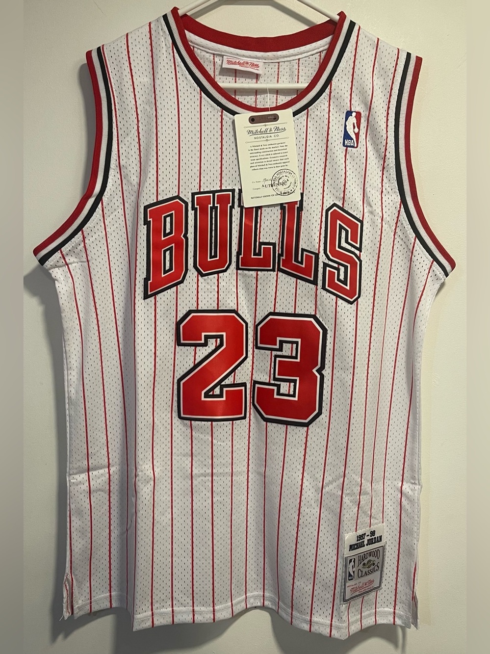 White Pinstripe Chicago Bulls Micheal Jordan Jersey